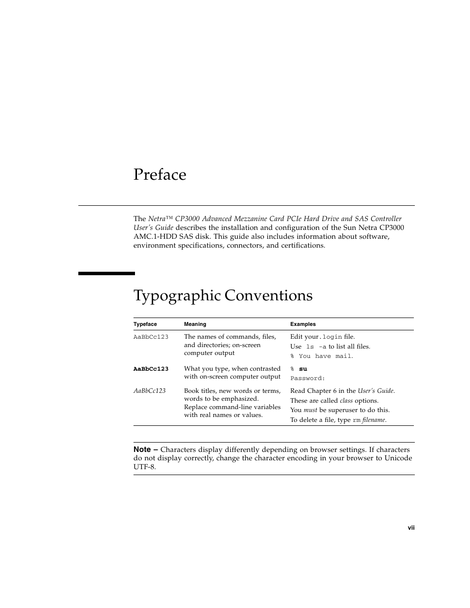 Preface, Typographic conventions | Sun Microsystems SUN NETRA CP3000 User Manual | Page 7 / 72