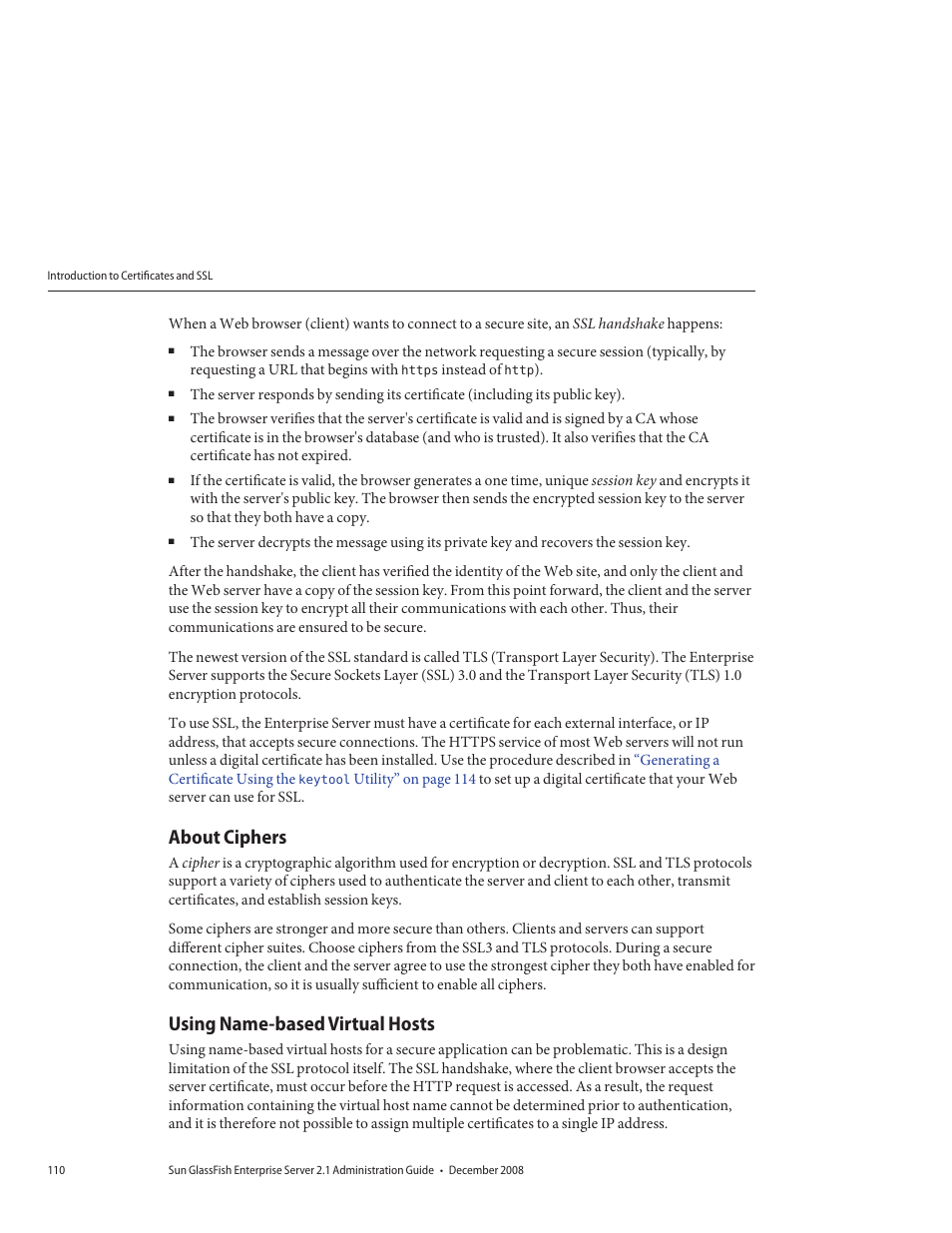 About ciphers, Using name-based virtual hosts | Sun Microsystems GLASSFISH ENTERPRISE 820433510 User Manual | Page 110 / 256