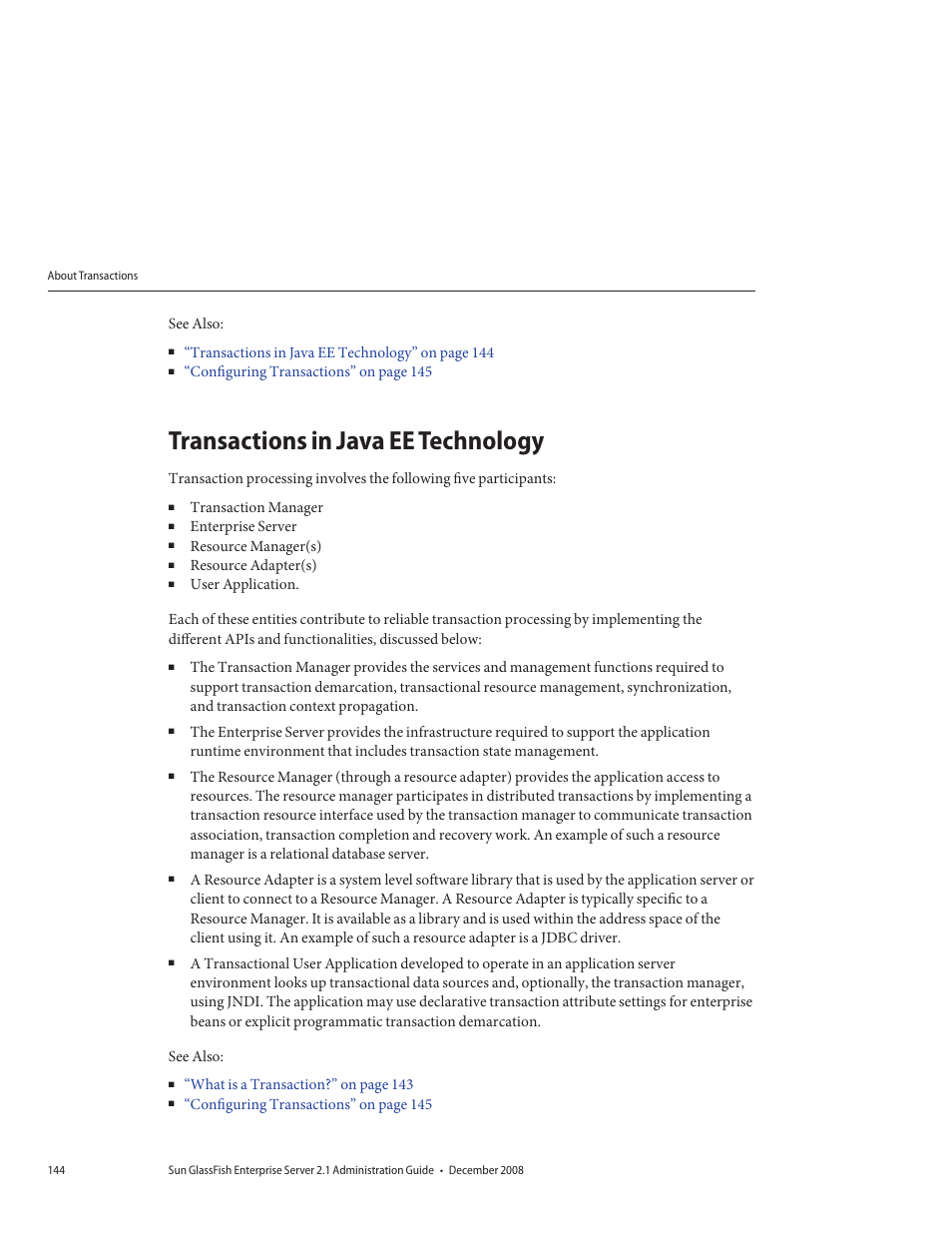 Transactions in java ee technology | Sun Microsystems GLASSFISH ENTERPRISE 820433510 User Manual | Page 144 / 256