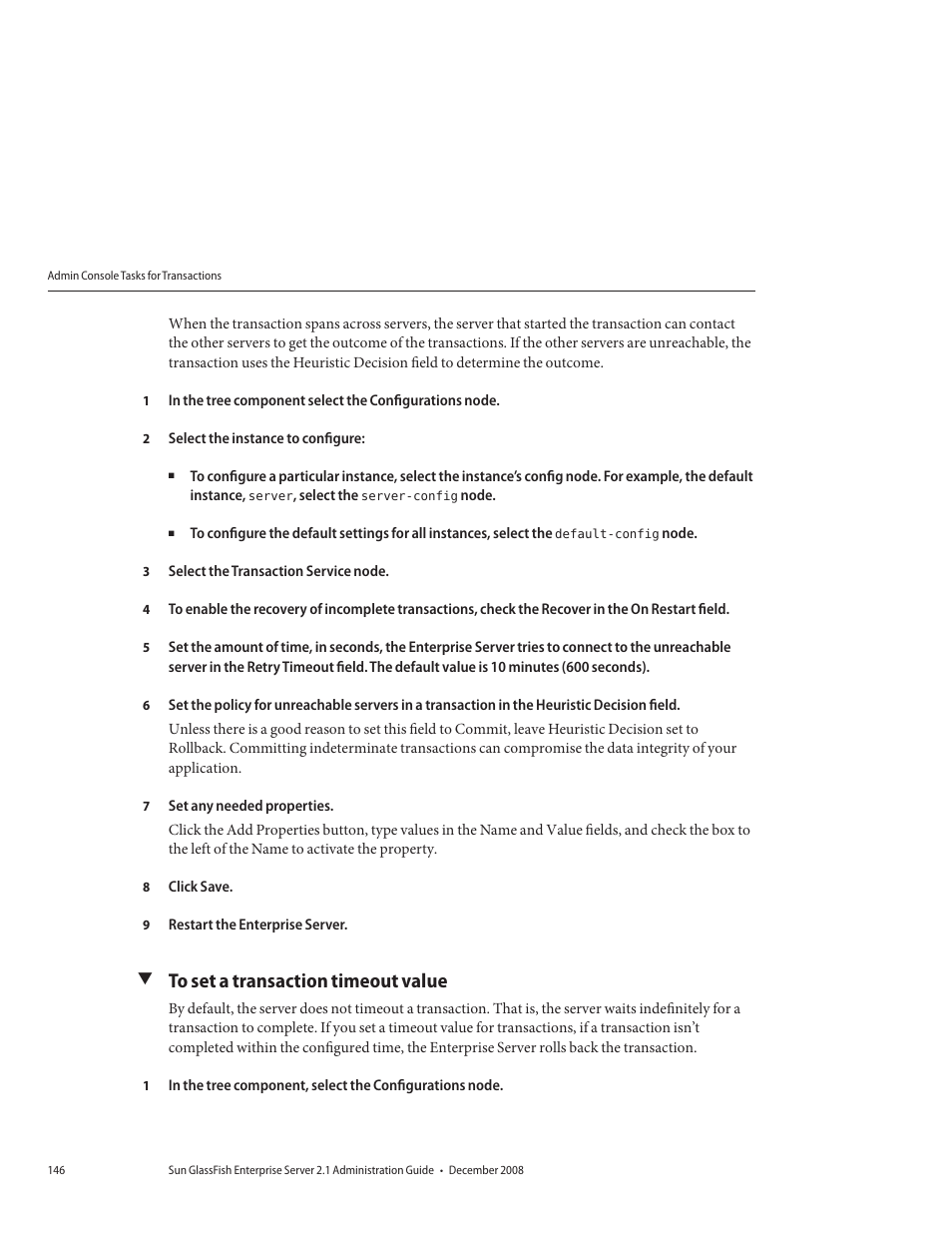To set a transaction timeout value | Sun Microsystems GLASSFISH ENTERPRISE 820433510 User Manual | Page 146 / 256
