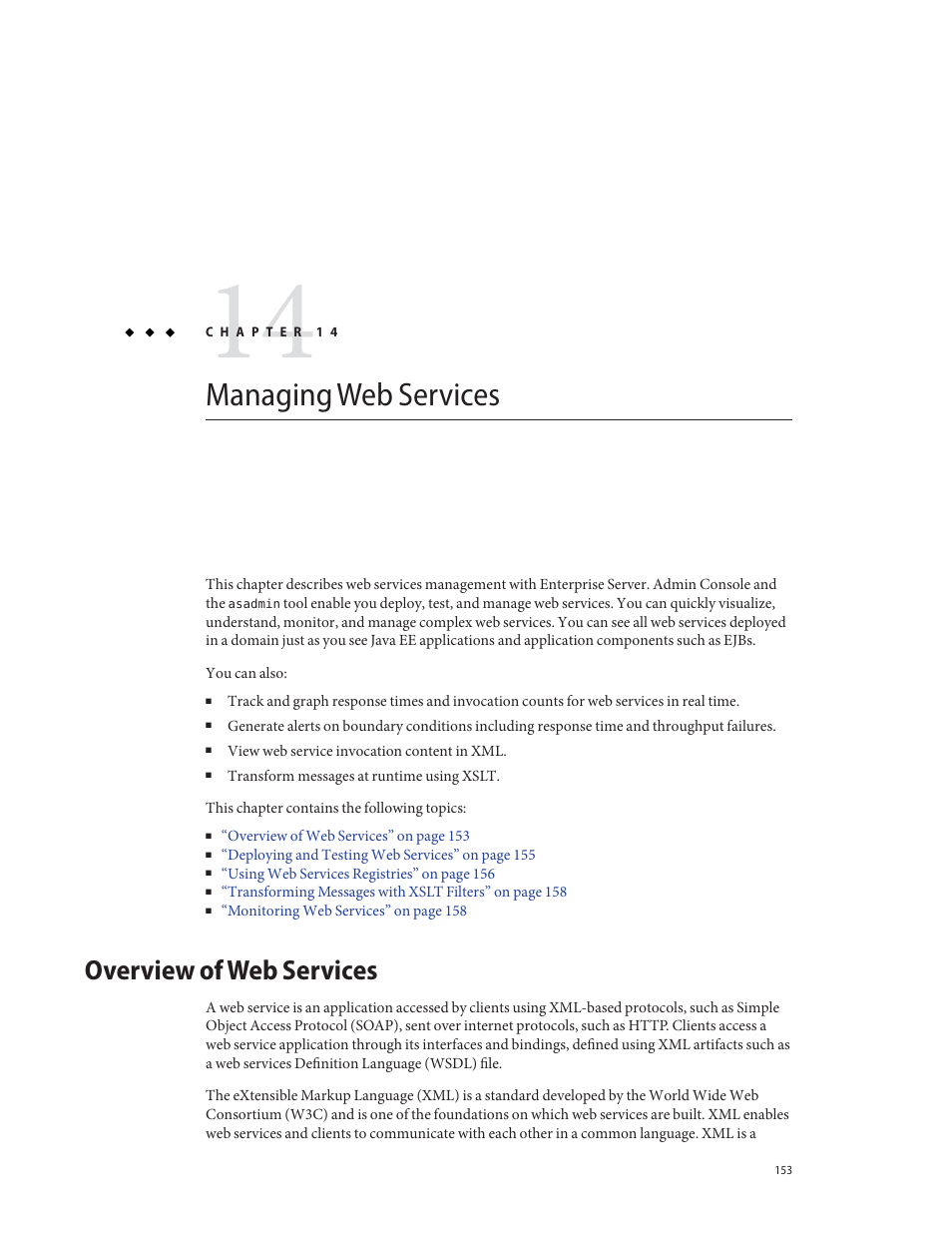 Managing web services, Overview of web services | Sun Microsystems GLASSFISH ENTERPRISE 820433510 User Manual | Page 153 / 256