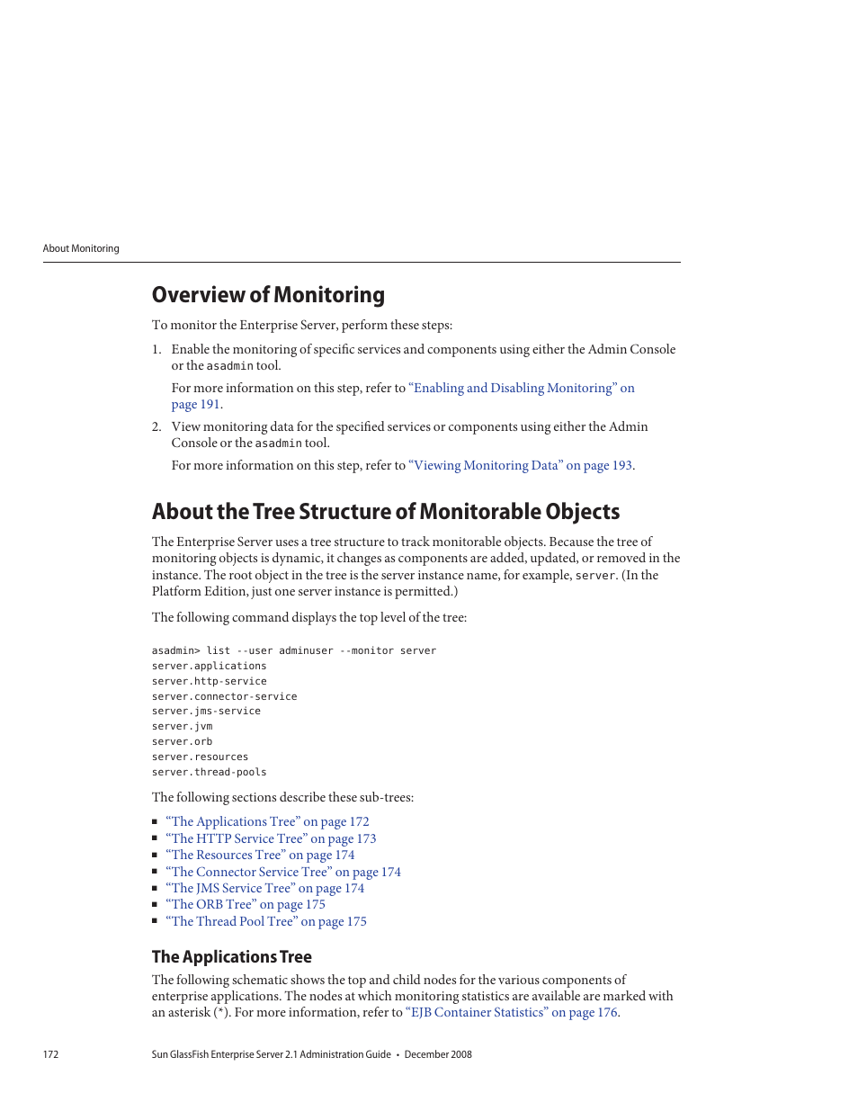 Overview of monitoring, About the tree structure of monitorable objects, The applications tree | Sun Microsystems GLASSFISH ENTERPRISE 820433510 User Manual | Page 172 / 256