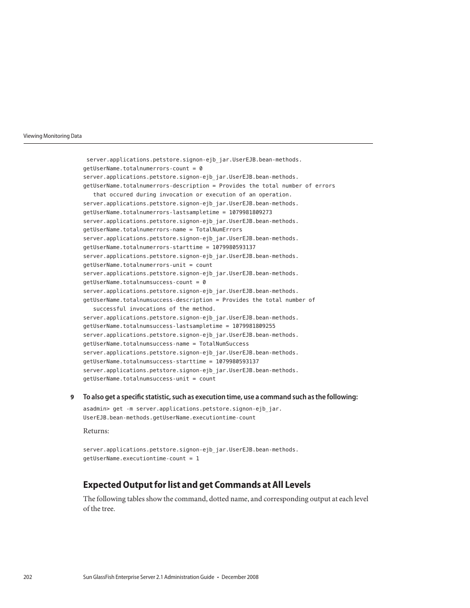 Expected output for list and get commands at all | Sun Microsystems GLASSFISH ENTERPRISE 820433510 User Manual | Page 202 / 256
