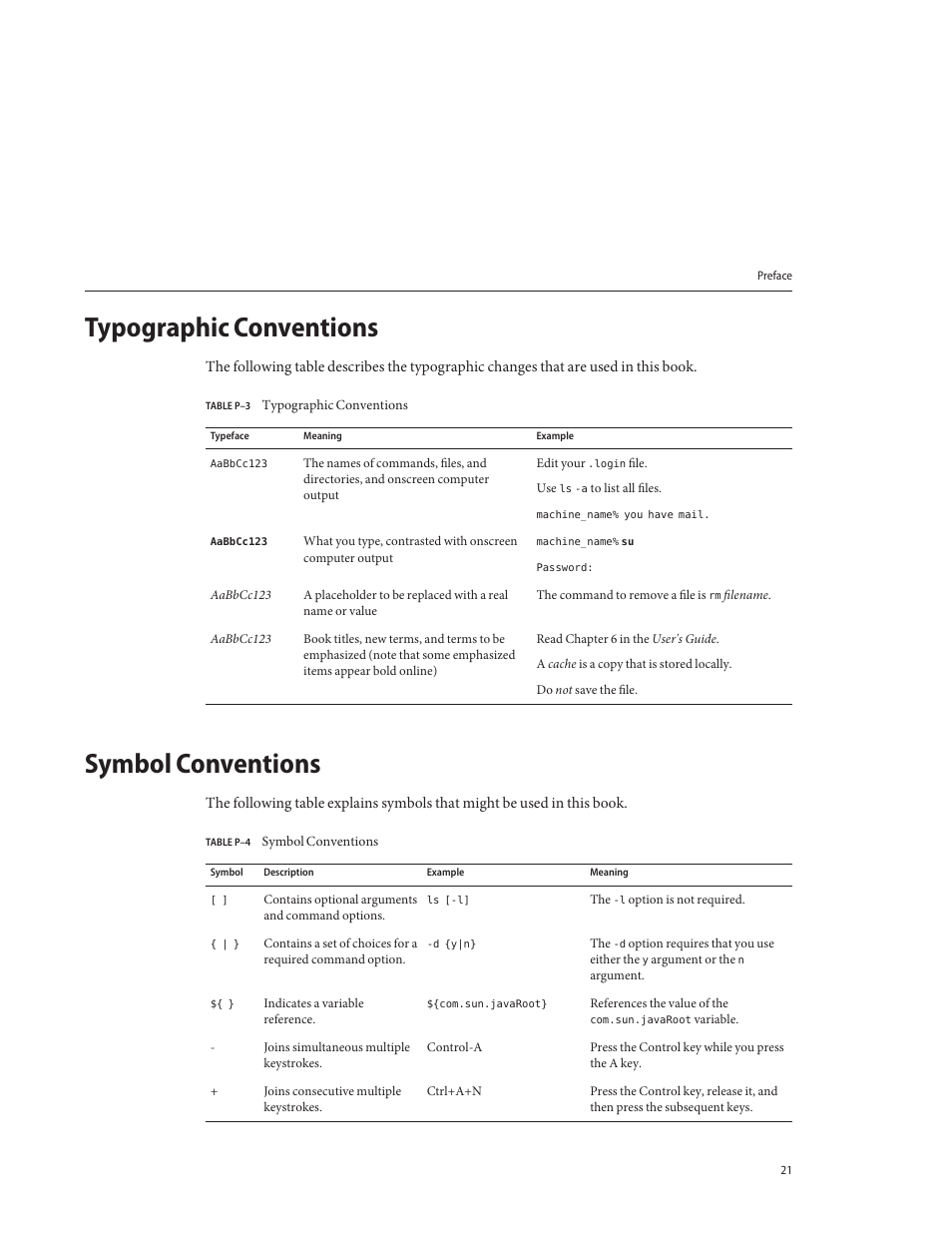 Typographic conventions, Symbol conventions | Sun Microsystems GLASSFISH ENTERPRISE 820433510 User Manual | Page 21 / 256