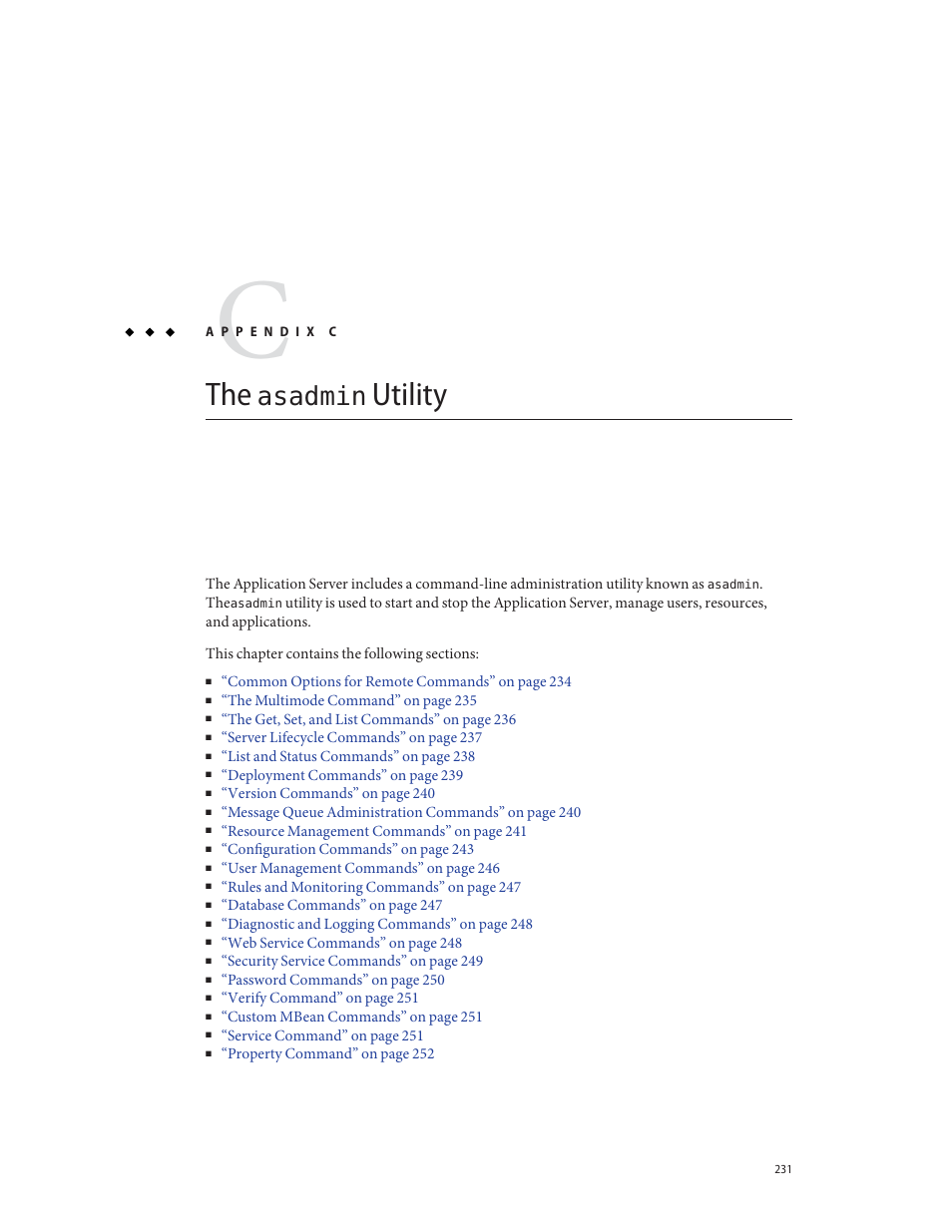 The asadmin utility | Sun Microsystems GLASSFISH ENTERPRISE 820433510 User Manual | Page 231 / 256