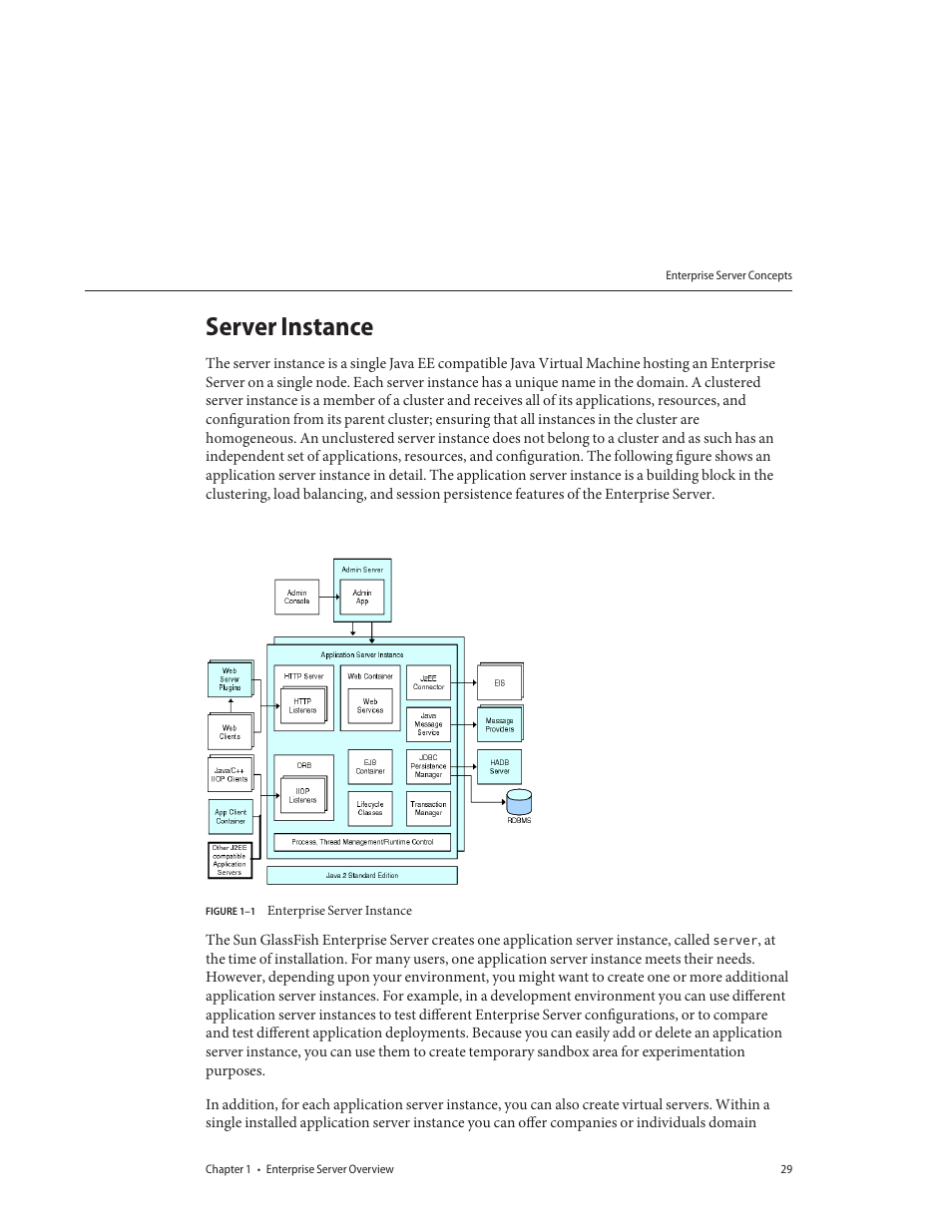 Server instance, Figure 1–1, Enterprise server instance | Sun Microsystems GLASSFISH ENTERPRISE 820433510 User Manual | Page 29 / 256