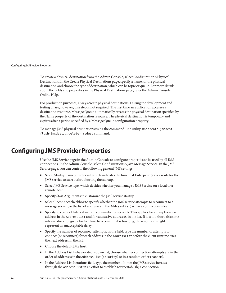 Configuring jms provider properties | Sun Microsystems GLASSFISH ENTERPRISE 820433510 User Manual | Page 66 / 256