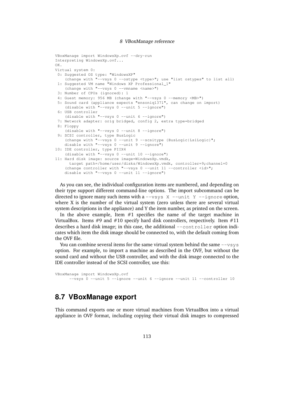 7 vboxmanage export, Vboxmanage export, Vboxman | Age export | Sun Microsystems VIRTUALBOX 3.0.0 User Manual | Page 113 / 259