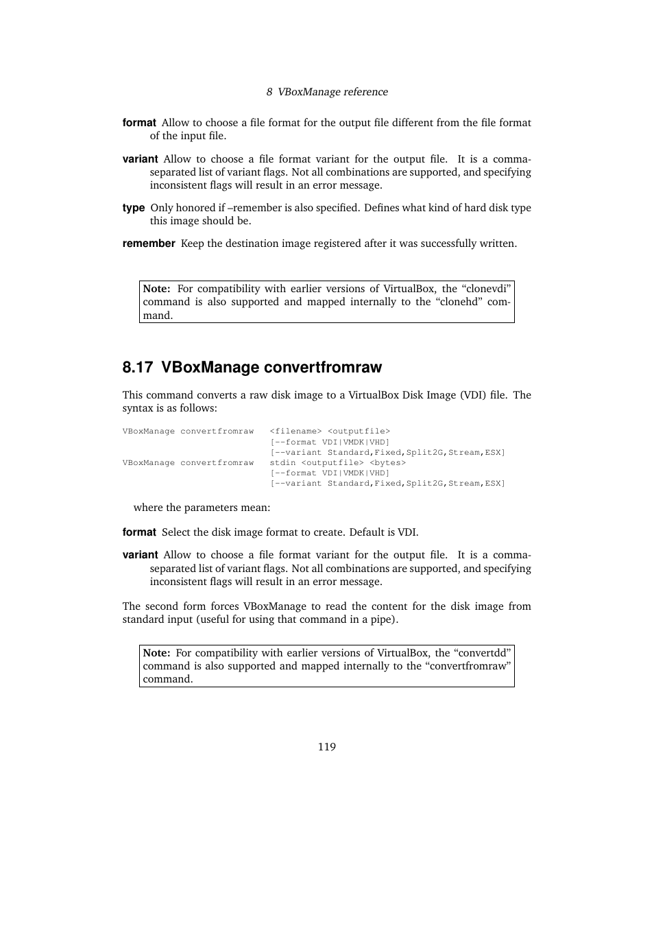 17 vboxmanage convertfromraw | Sun Microsystems VIRTUALBOX 3.0.0 User Manual | Page 119 / 259