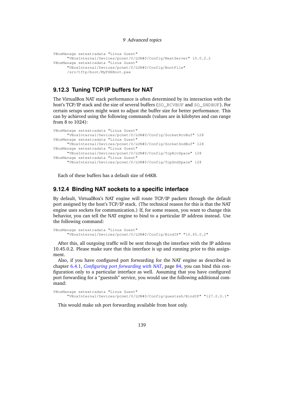 3 tuning tcp/ip buffers for nat, 4 binding nat sockets to a specific interface | Sun Microsystems VIRTUALBOX 3.0.0 User Manual | Page 139 / 259