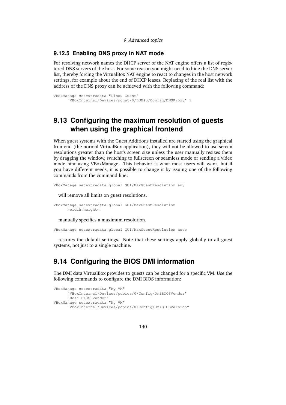 5 enabling dns proxy in nat mode, 14 configuring the bios dmi information, Cal frontend | Sun Microsystems VIRTUALBOX 3.0.0 User Manual | Page 140 / 259