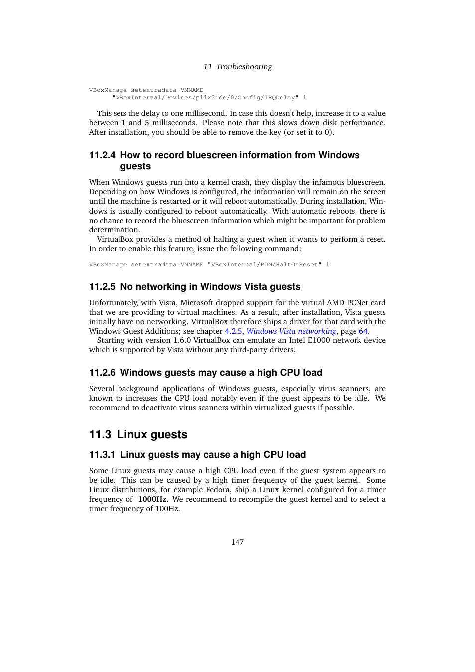 5 no networking in windows vista guests, 6 windows guests may cause a high cpu load, 3 linux guests | 1 linux guests may cause a high cpu load | Sun Microsystems VIRTUALBOX 3.0.0 User Manual | Page 147 / 259