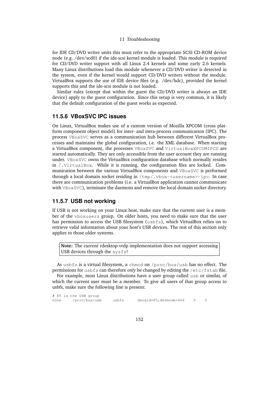 6 vboxsvc ipc issues, 7 usb not working, Usb not working | Sun Microsystems VIRTUALBOX 3.0.0 User Manual | Page 152 / 259