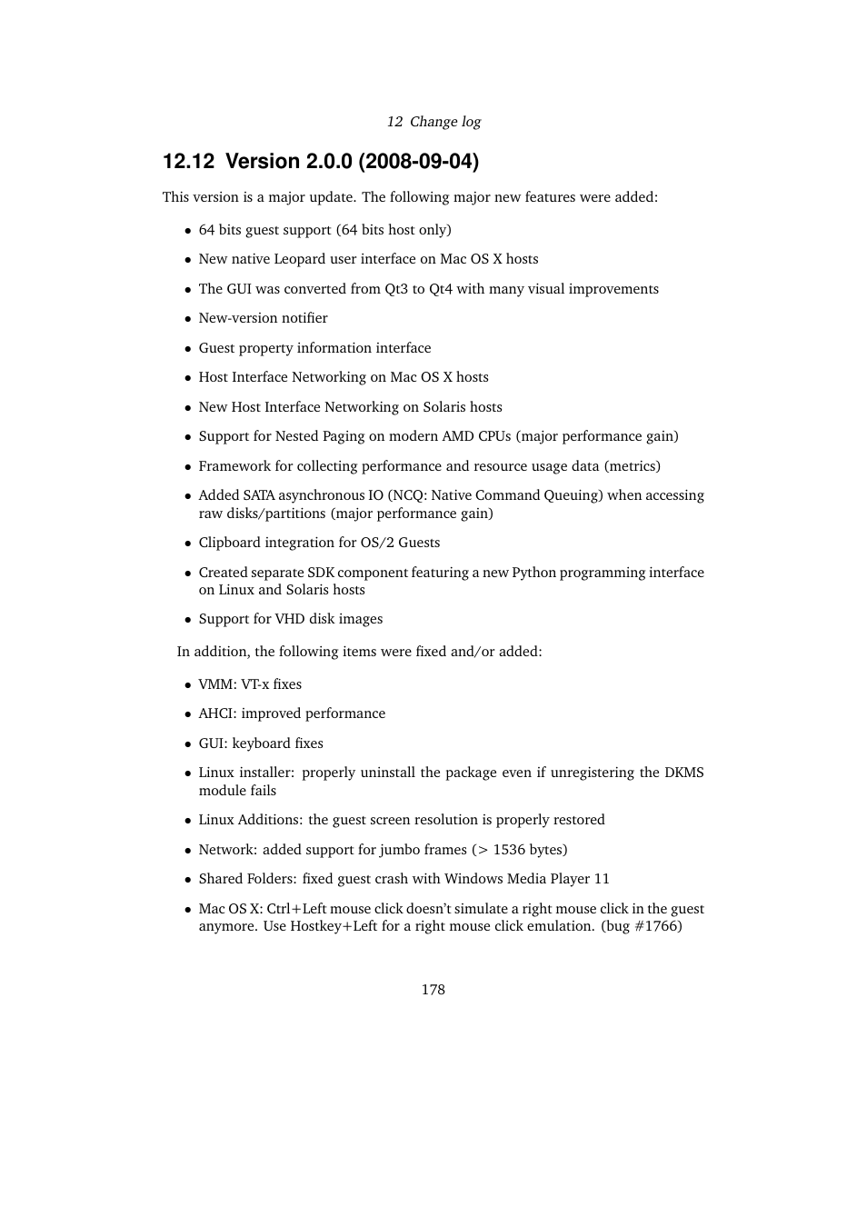 12 version 2.0.0 (2008-09-04), 12version 2.0.0 (2008-09-04) | Sun Microsystems VIRTUALBOX 3.0.0 User Manual | Page 178 / 259