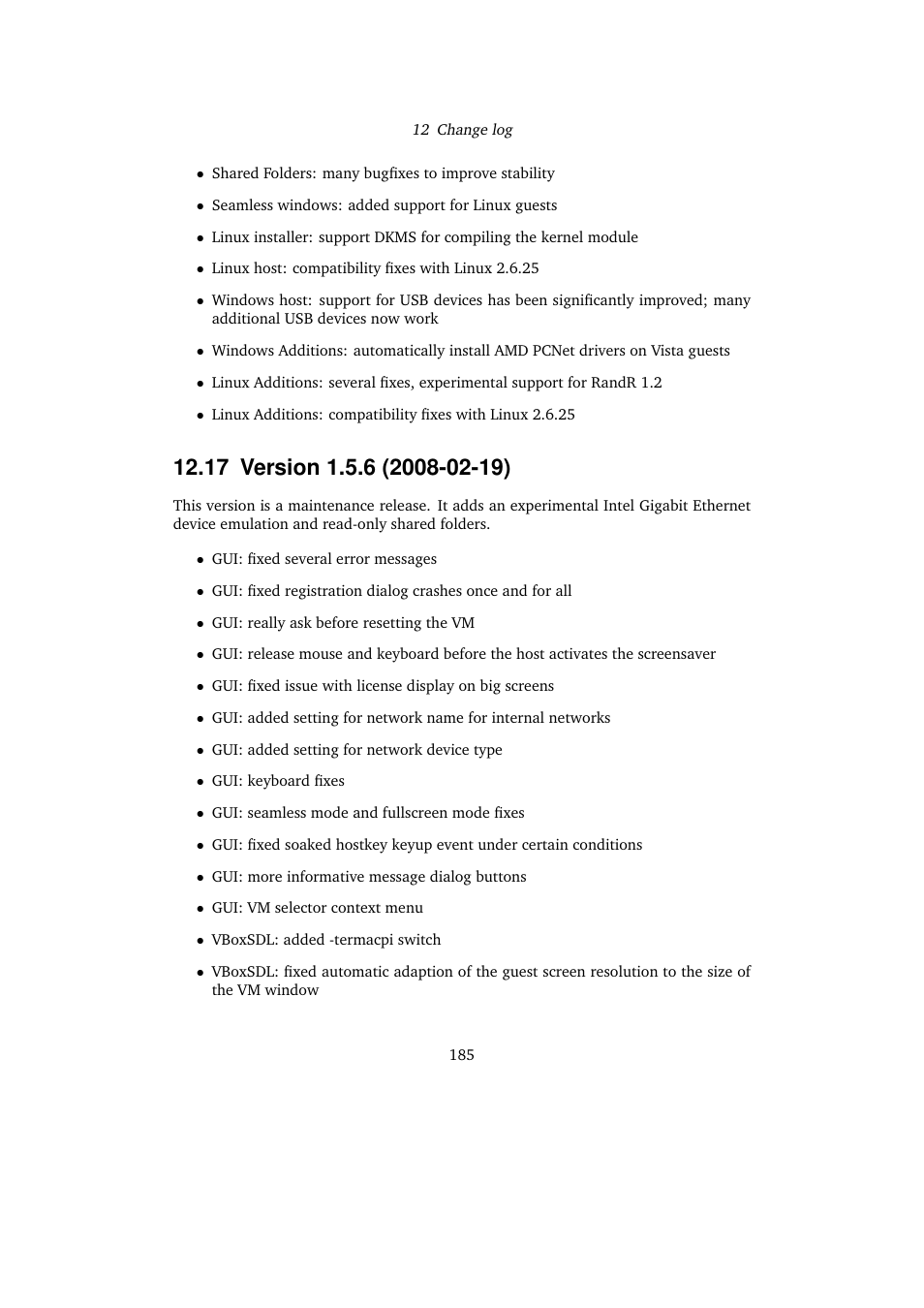 17 version 1.5.6 (2008-02-19), 17version 1.5.6 (2008-02-19) | Sun Microsystems VIRTUALBOX 3.0.0 User Manual | Page 185 / 259