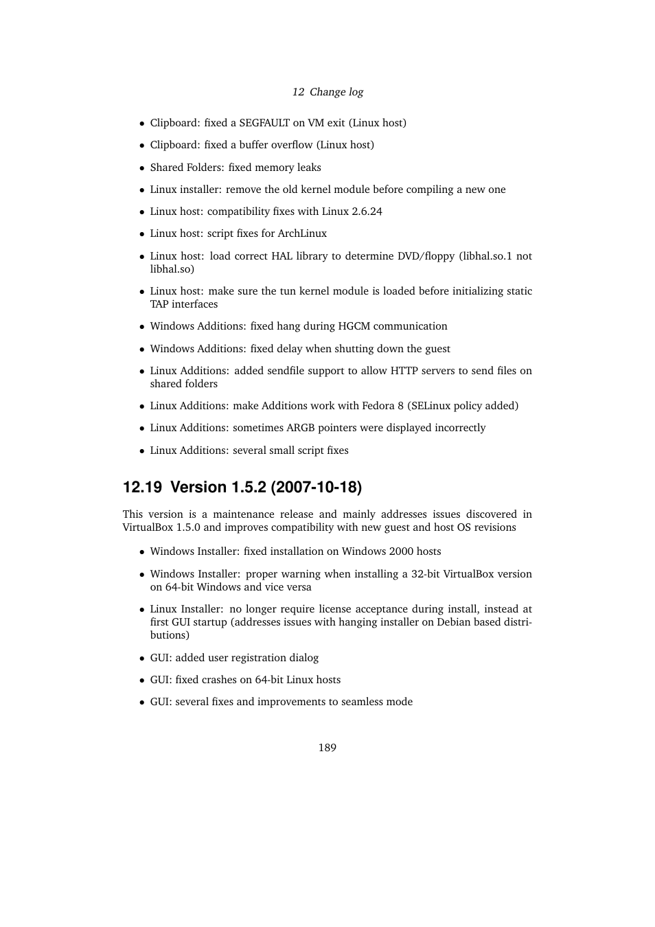 19 version 1.5.2 (2007-10-18), 19version 1.5.2 (2007-10-18) | Sun Microsystems VIRTUALBOX 3.0.0 User Manual | Page 189 / 259