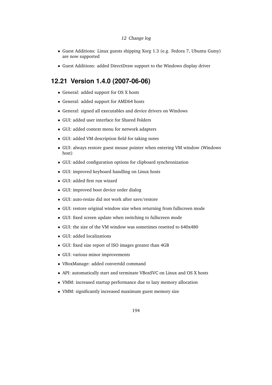 21 version 1.4.0 (2007-06-06), 21version 1.4.0 (2007-06-06) | Sun Microsystems VIRTUALBOX 3.0.0 User Manual | Page 194 / 259