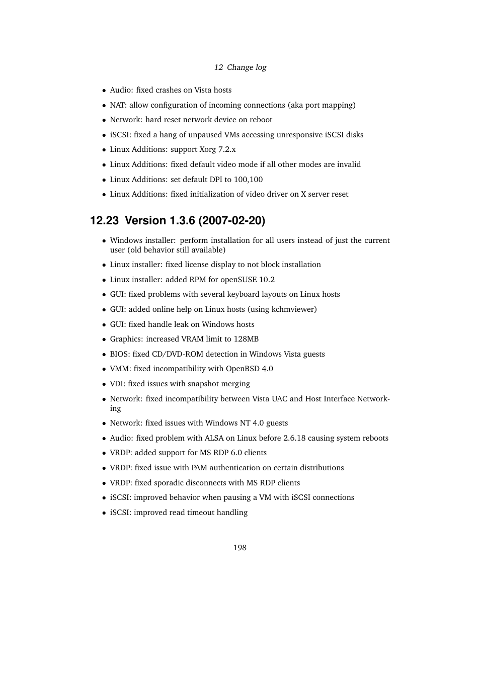 23 version 1.3.6 (2007-02-20), 23version 1.3.6 (2007-02-20) | Sun Microsystems VIRTUALBOX 3.0.0 User Manual | Page 198 / 259