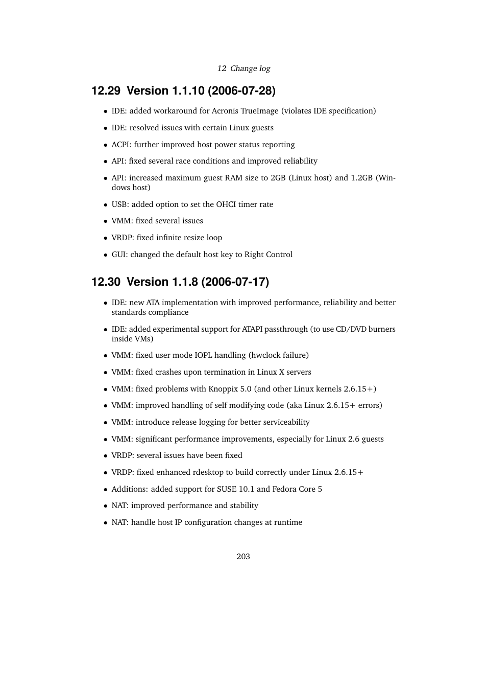 29 version 1.1.10 (2006-07-28), 30 version 1.1.8 (2006-07-17), 29version 1.1.10 (2006-07-28) | 30version 1.1.8 (2006-07-17) | Sun Microsystems VIRTUALBOX 3.0.0 User Manual | Page 203 / 259