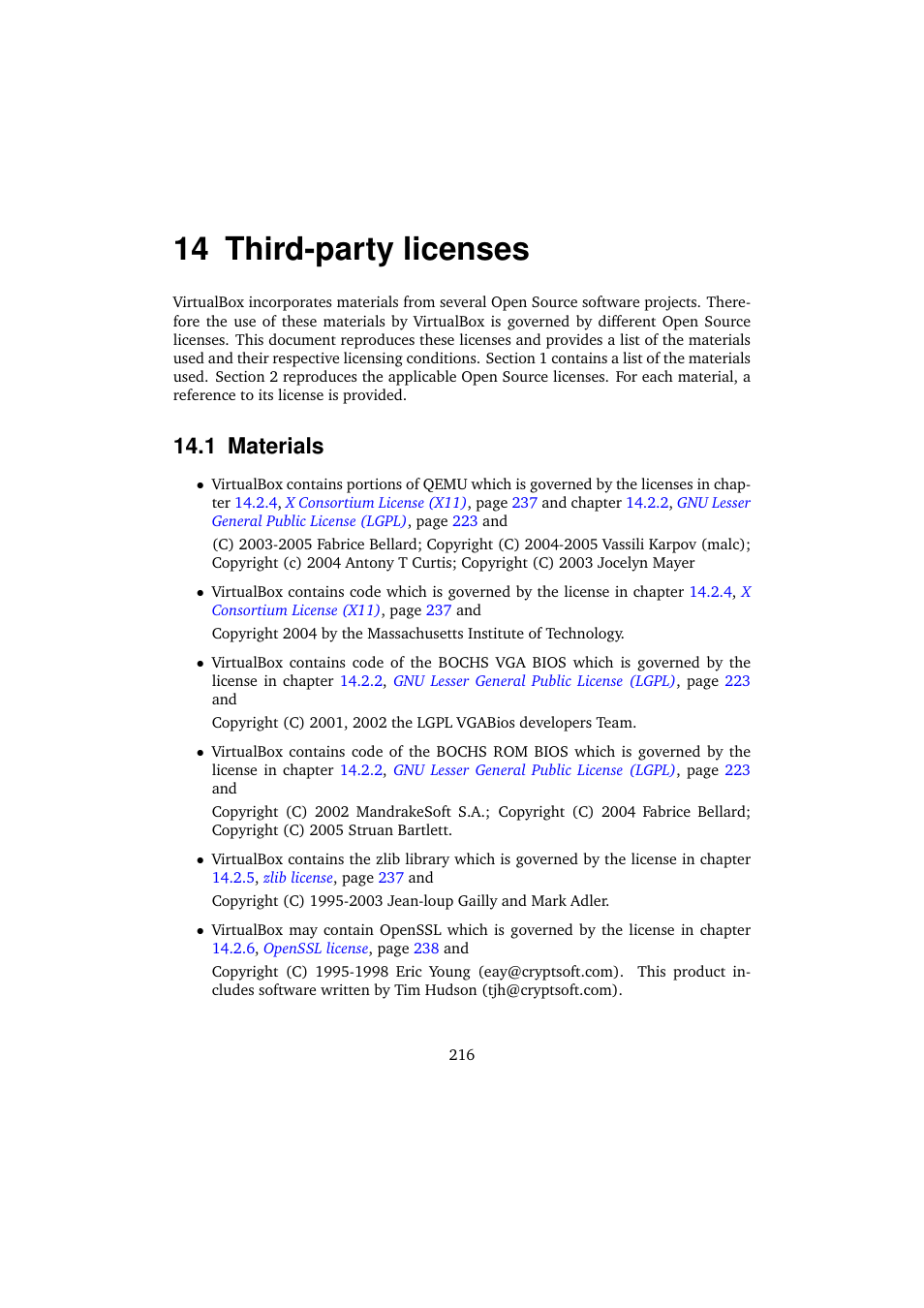 14 third-party licenses, 1 materials | Sun Microsystems VIRTUALBOX 3.0.0 User Manual | Page 216 / 259