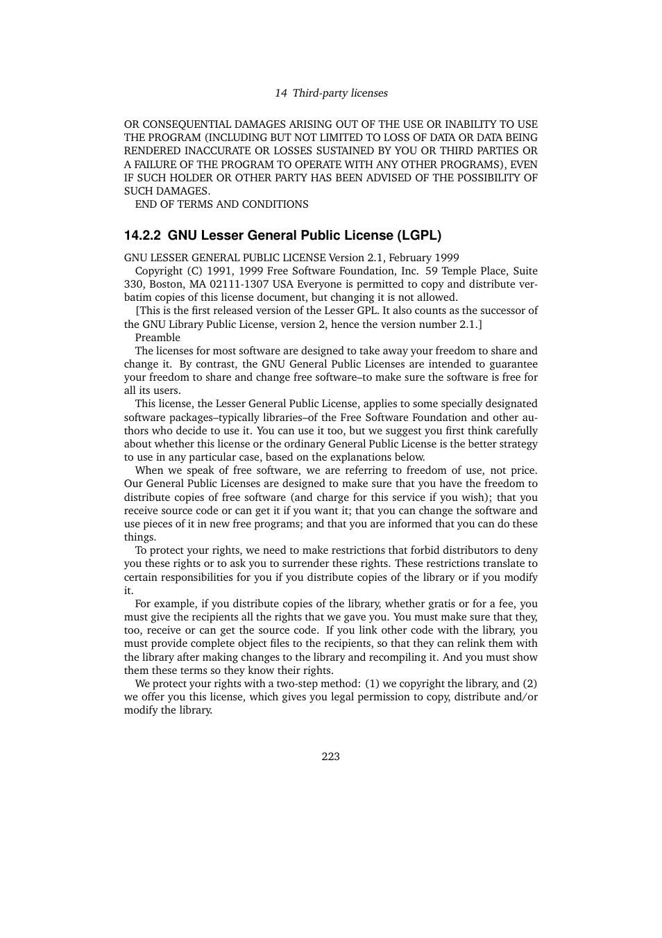 2 gnu lesser general public license (lgpl), Gnu lesser, General public license (lgpl) | Gnu lesser general public license (lgpl) | Sun Microsystems VIRTUALBOX 3.0.0 User Manual | Page 223 / 259