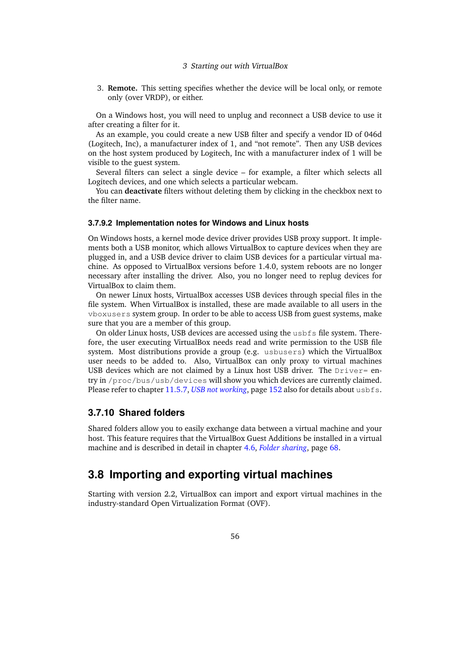 10 shared folders, 8 importing and exporting virtual machines, Importing and exporting virtual machines | Sun Microsystems VIRTUALBOX 3.0.0 User Manual | Page 56 / 259