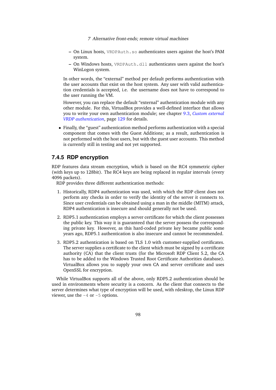 5 rdp encryption, Rdp encryption | Sun Microsystems VIRTUALBOX 3.0.0 User Manual | Page 98 / 259