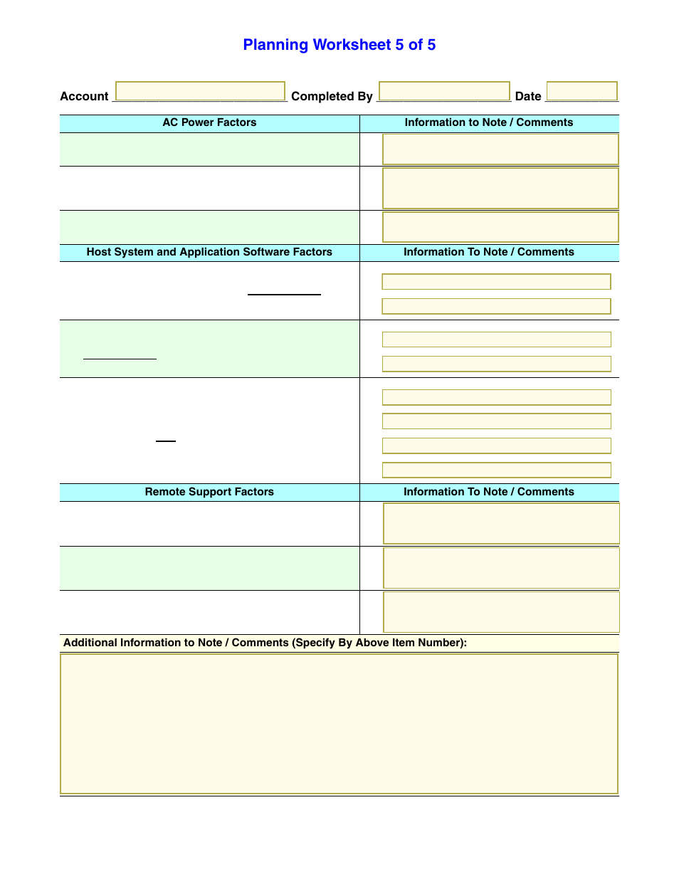 Planning worksheet 5 of 5 | Sun Microsystems StorageTek 96257 User Manual | Page 107 / 118