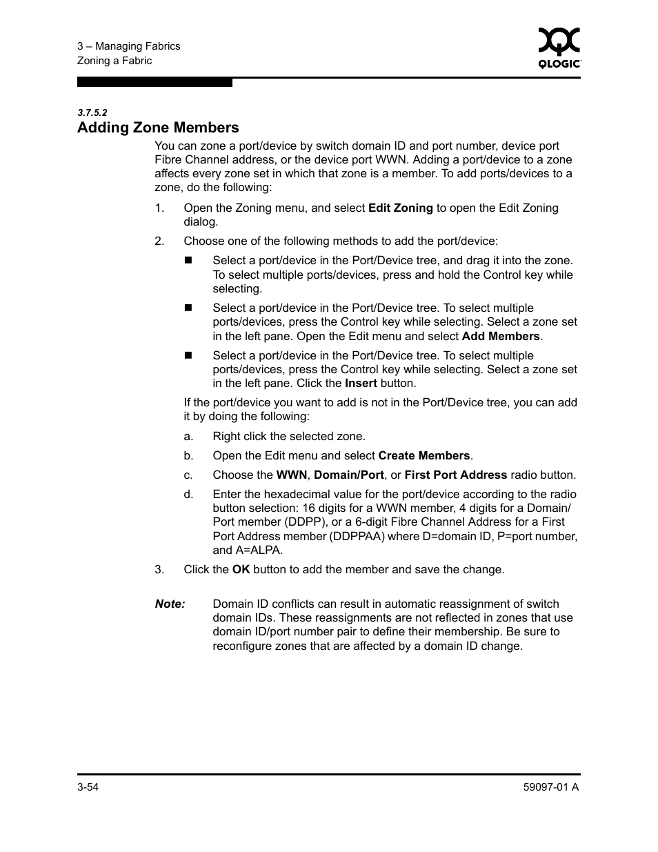 2 adding zone members, Adding zone members -54, Adding zone members | Sun Microsystems 5602 User Manual | Page 100 / 324