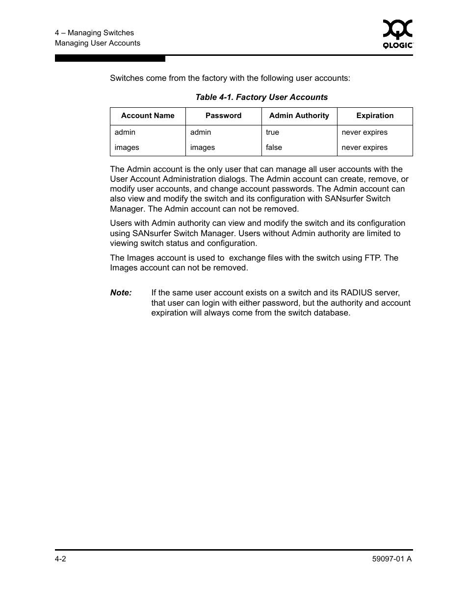 Factory user accounts -2 | Sun Microsystems 5602 User Manual | Page 106 / 324