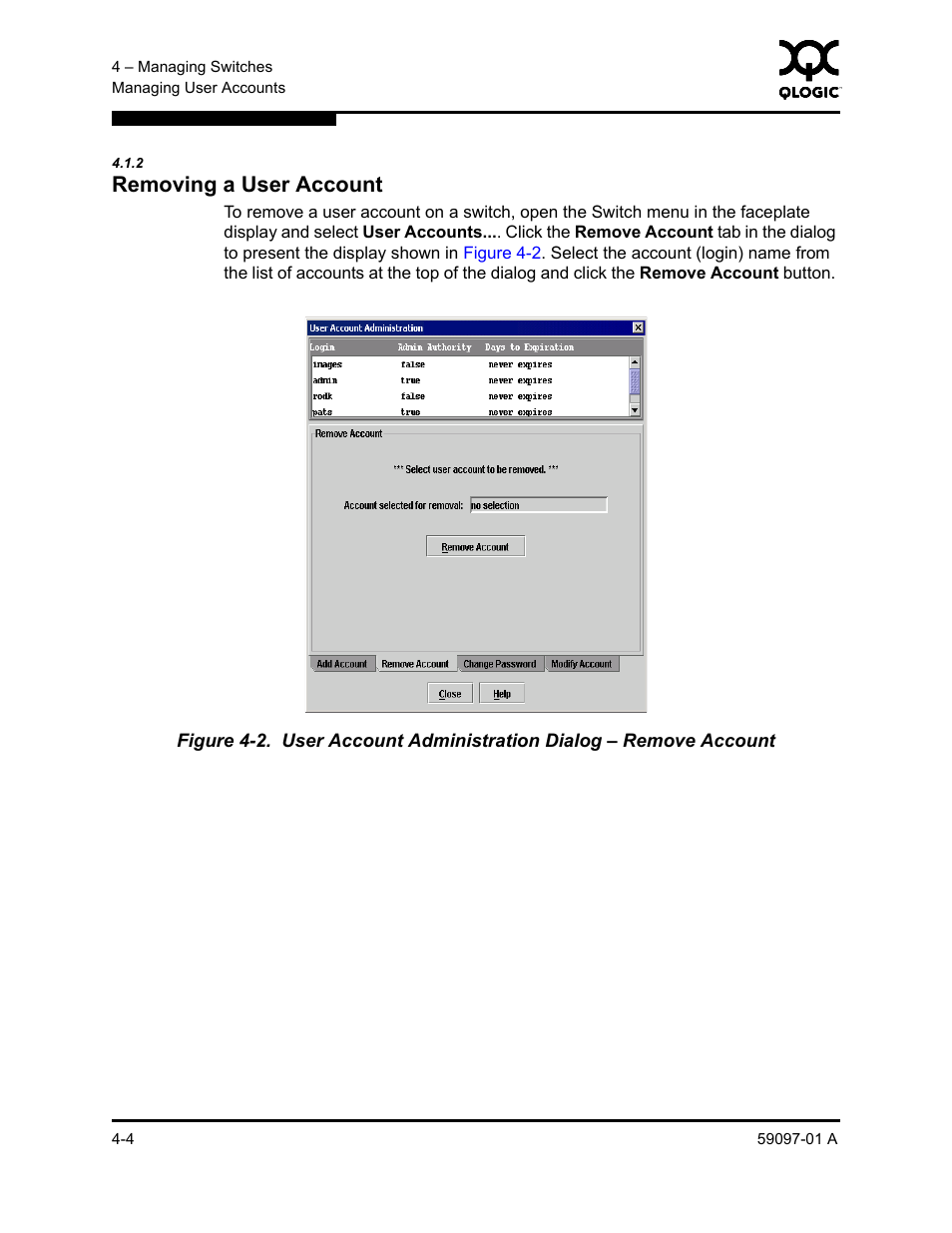 2 removing a user account, Removing a user account -4 | Sun Microsystems 5602 User Manual | Page 108 / 324