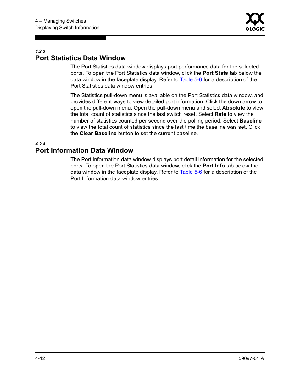 3 port statistics data window, 4 port information data window, Port statistics data window -12 | Port information data window -12 | Sun Microsystems 5602 User Manual | Page 116 / 324