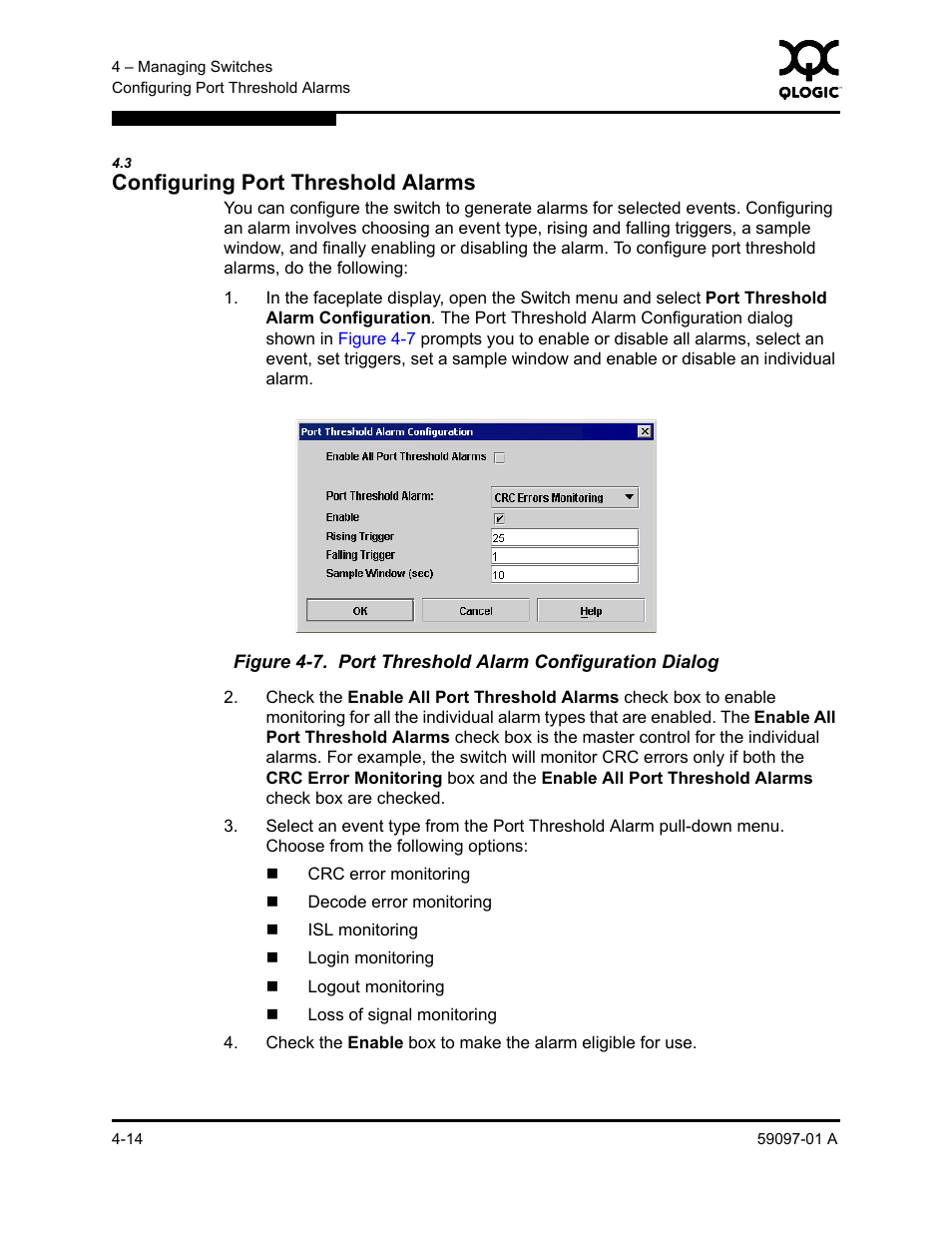 3 configuring port threshold alarms, Configuring port threshold alarms -14, Port threshold alarm configuration dialog -14 | Configuring port threshold alarms” on, Configuring port threshold alarms | Sun Microsystems 5602 User Manual | Page 118 / 324