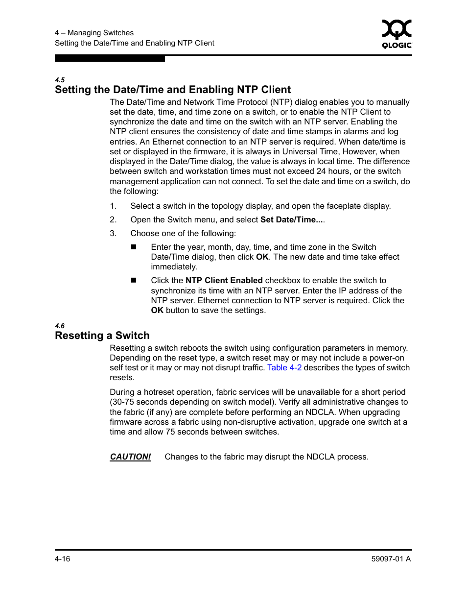 5 setting the date/time and enabling ntp client, 6 resetting a switch, Setting the date/time and enabling ntp client -16 | Resetting a switch -16, Setting the date/time and enabling ntp client, Resetting a switch | Sun Microsystems 5602 User Manual | Page 120 / 324