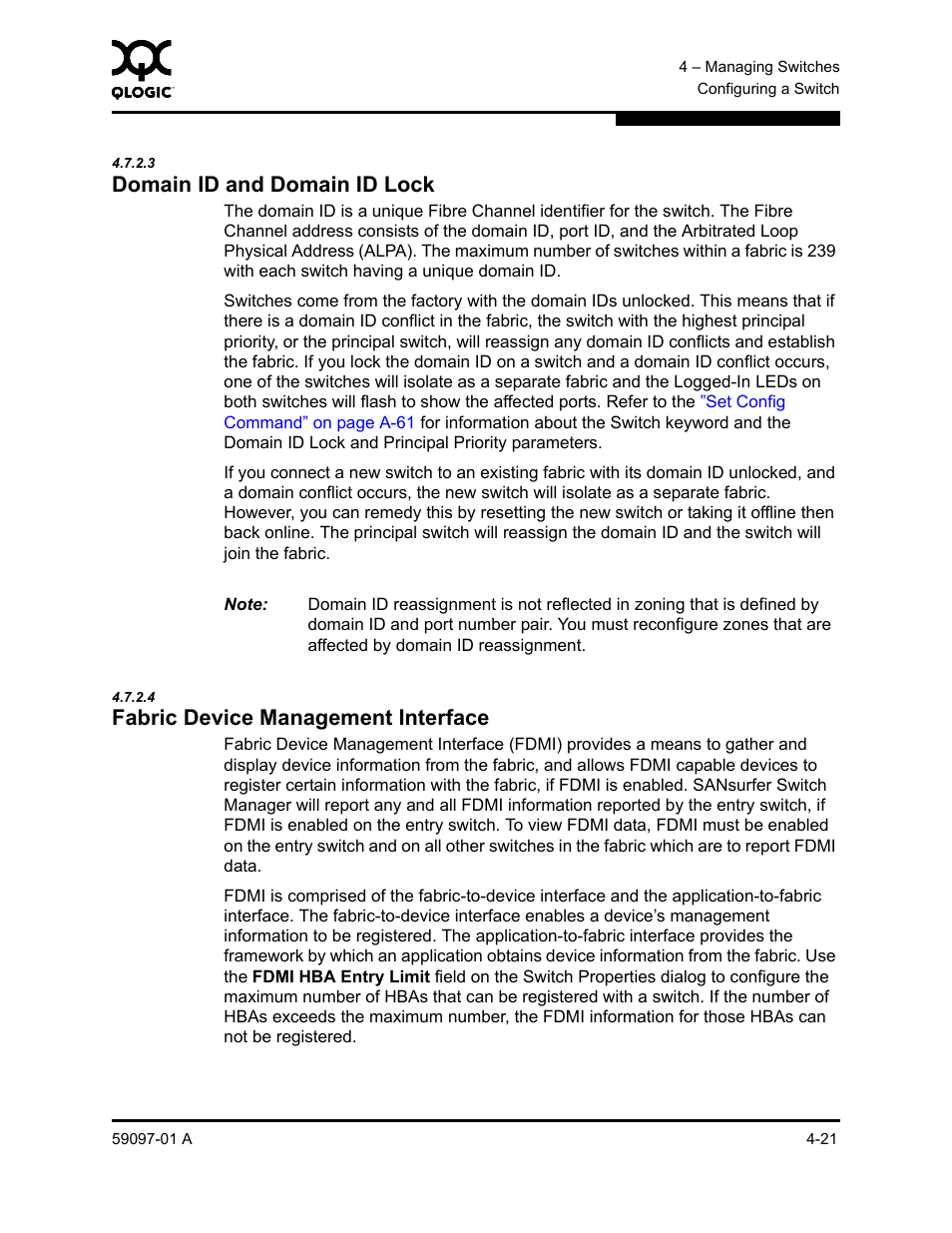 3 domain id and domain id lock, 4 fabric device management interface, Domain id and domain id lock -21 | Fabric device management interface -21, Domain id and domain id lock, Fabric device management interface | Sun Microsystems 5602 User Manual | Page 125 / 324