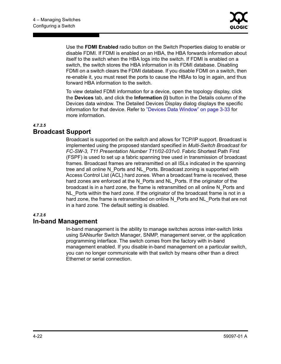 5 broadcast support, 6 in-band management, Broadcast support -22 | In-band management -22, Broadcast support, In-band management | Sun Microsystems 5602 User Manual | Page 126 / 324