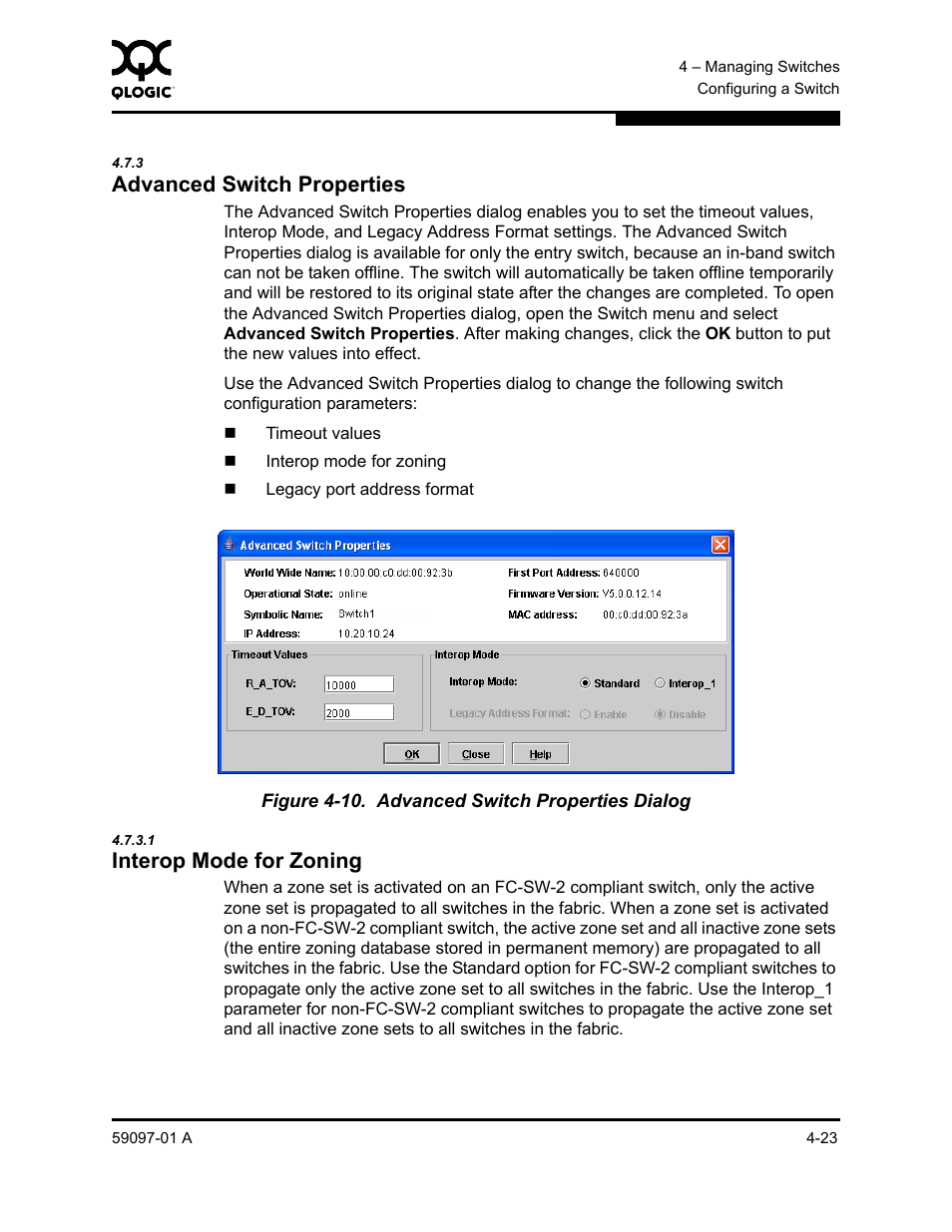 3 advanced switch properties, 1 interop mode for zoning, Advanced switch properties -23 | Interop mode for zoning -23, Advanced switch properties dialog -23 | Sun Microsystems 5602 User Manual | Page 127 / 324