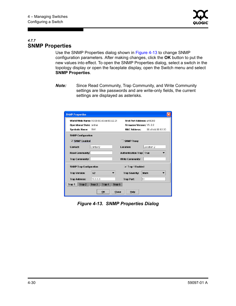 7 snmp properties, Snmp properties -30, Snmp properties dialog -30 | Sun Microsystems 5602 User Manual | Page 134 / 324