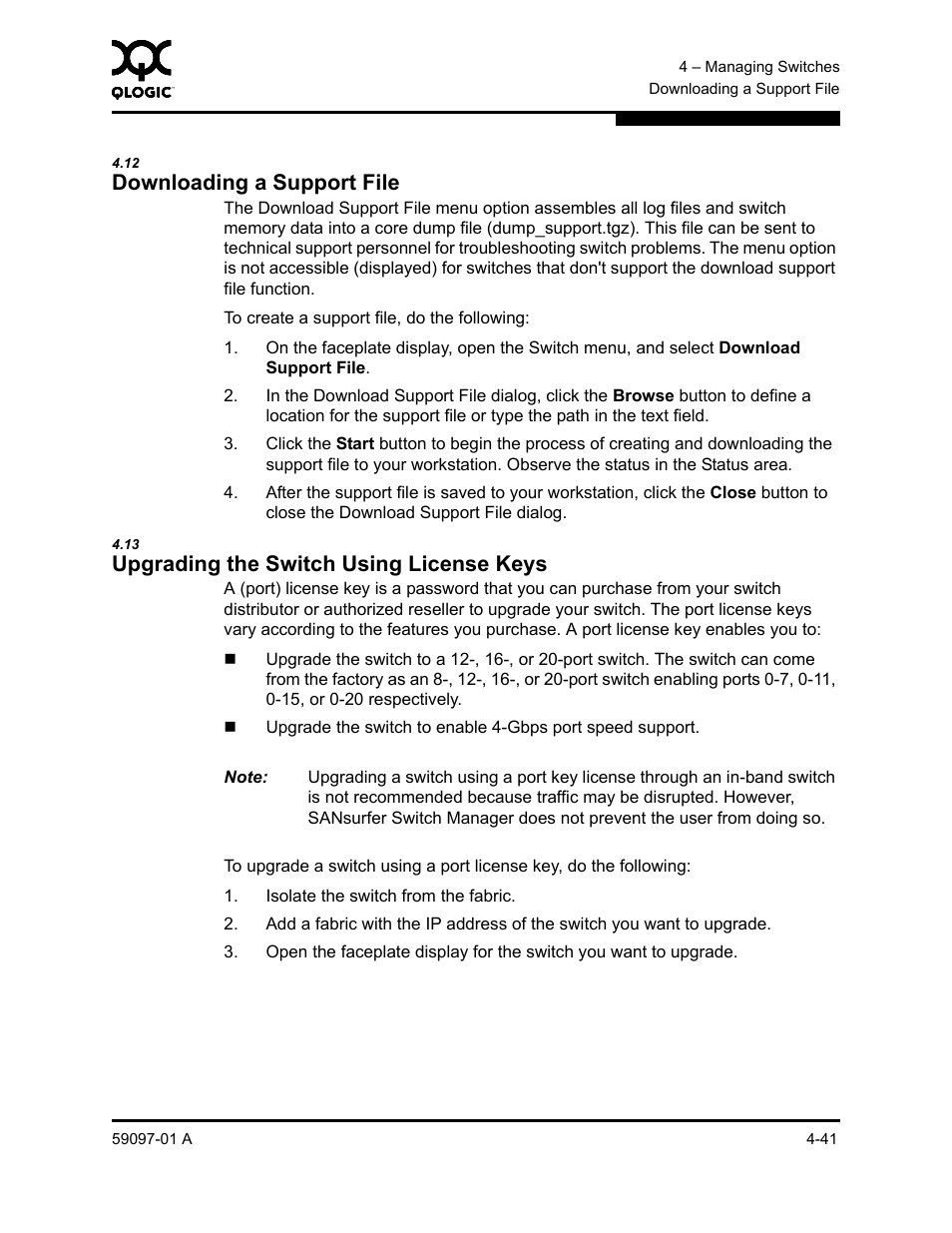 12 downloading a support file, 13 upgrading the switch using license keys, Downloading a support file -41 | Upgrading the switch using license keys -41, Downloading a support file, Upgrading the switch using license keys | Sun Microsystems 5602 User Manual | Page 145 / 324