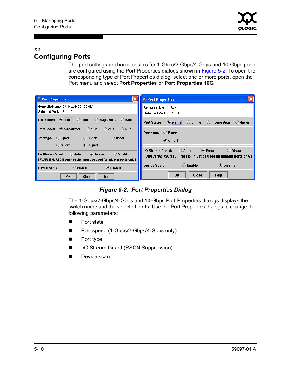 2 configuring ports, Configuring ports -10, Port properties dialog -10 | Configuring ports | Sun Microsystems 5602 User Manual | Page 158 / 324