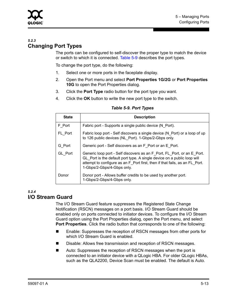 3 changing port types, 4 i/o stream guard, Changing port types -13 | I/o stream guard -13, Port types -13 | Sun Microsystems 5602 User Manual | Page 161 / 324