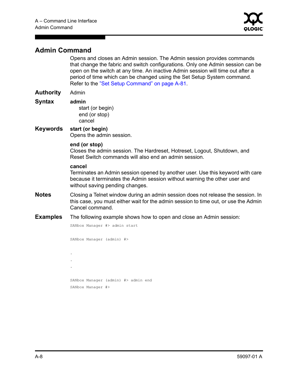 Admin command | Sun Microsystems 5602 User Manual | Page 182 / 324