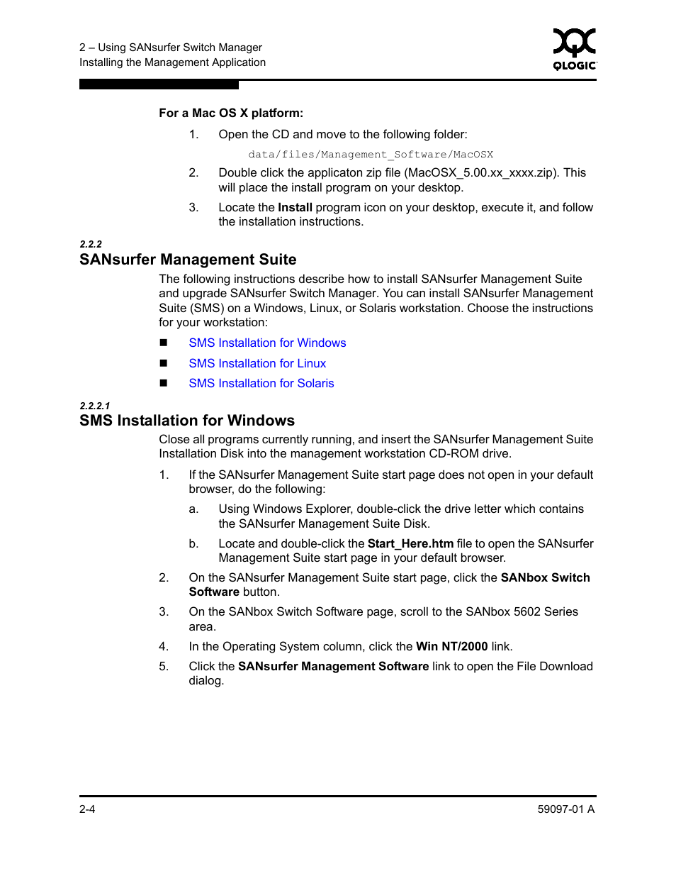 2 sansurfer management suite, 1 sms installation for windows, Sansurfer management suite -4 | Sms installation for windows -4 | Sun Microsystems 5602 User Manual | Page 20 / 324