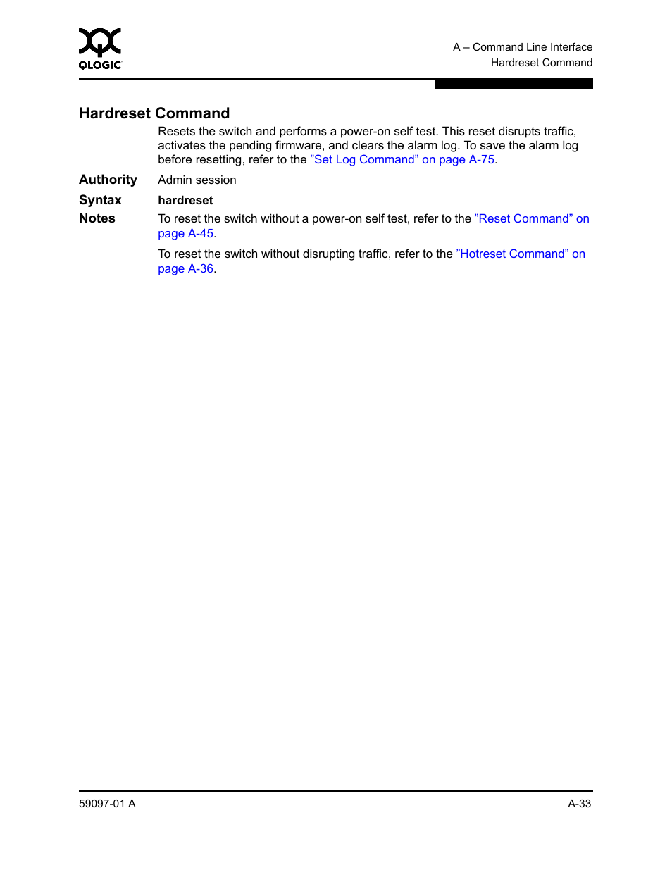 Hardreset command, A-33 | Sun Microsystems 5602 User Manual | Page 207 / 324