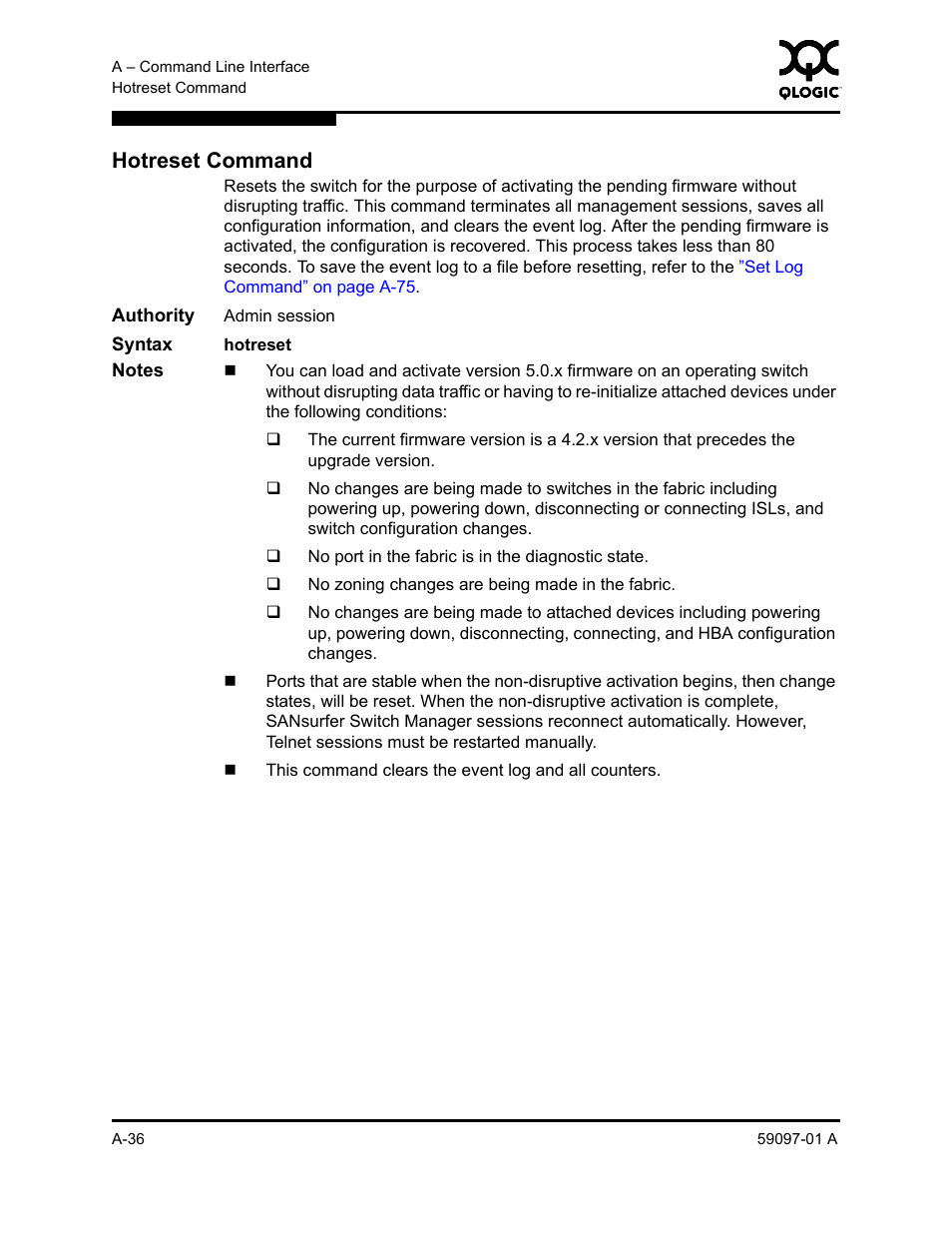 Hotreset command, A-36, Hotreset command” on | Sun Microsystems 5602 User Manual | Page 210 / 324