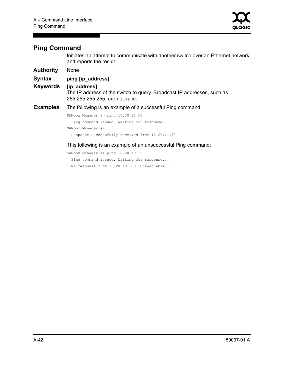 Ping command, A-42 | Sun Microsystems 5602 User Manual | Page 216 / 324