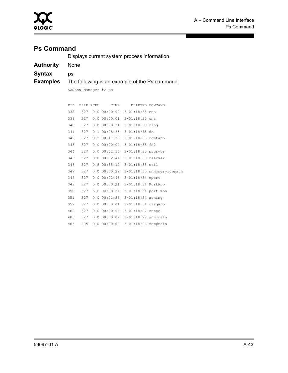 Ps command, A-43 | Sun Microsystems 5602 User Manual | Page 217 / 324