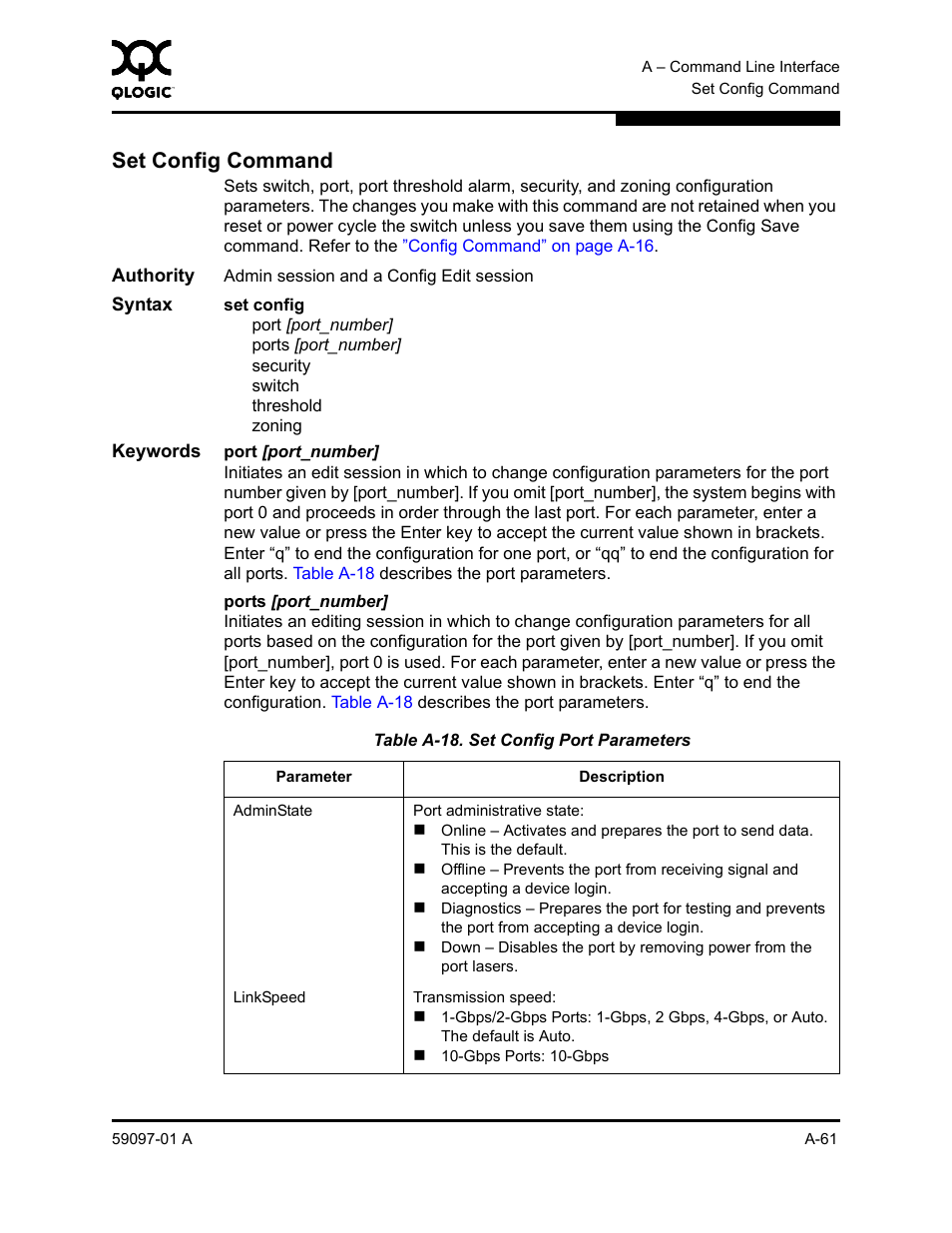 Set config command, A-18, A-61 | Set config command” on | Sun Microsystems 5602 User Manual | Page 235 / 324