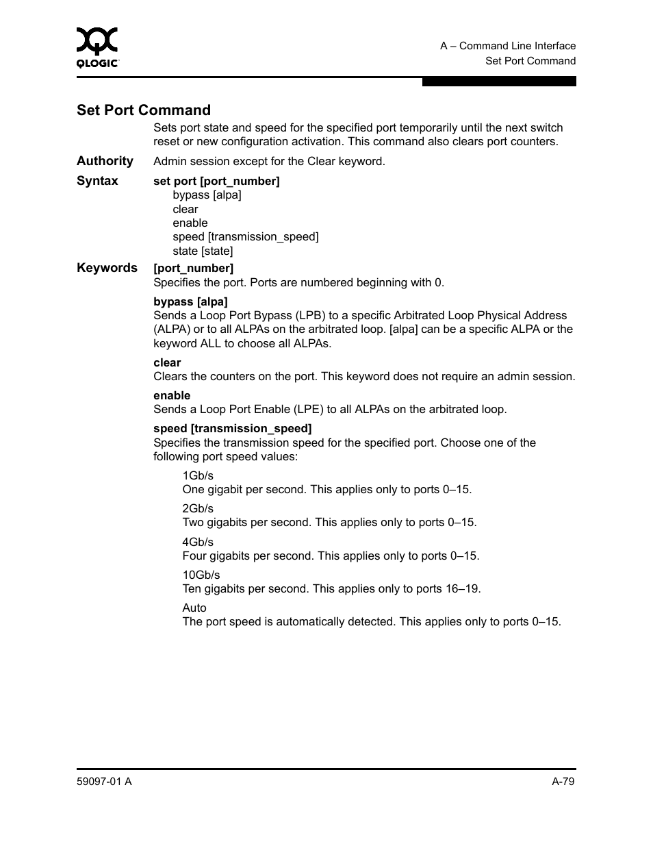 Set port command, A-79 | Sun Microsystems 5602 User Manual | Page 253 / 324