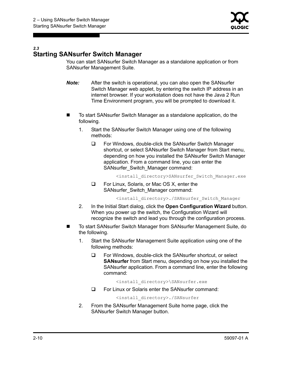 3 starting sansurfer switch manager, Starting sansurfer switch manager -10, Starting sansurfer switch manager | Sun Microsystems 5602 User Manual | Page 26 / 324